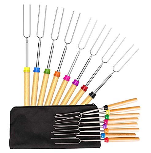 Wonderland Marshmallow Roasting Sticks with Wooden Handle Extendable Forks Set of 8 Pcs Telescoping Smores Skewers for Campfire, Firepit, and Sausage BBQ, 32 Inches