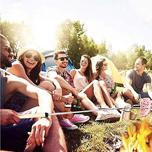 Wonderland Marshmallow Roasting Sticks with Wooden Handle Extendable Forks Set of 8 Pcs Telescoping Smores Skewers for Campfire, Firepit, and Sausage BBQ, 32 Inches