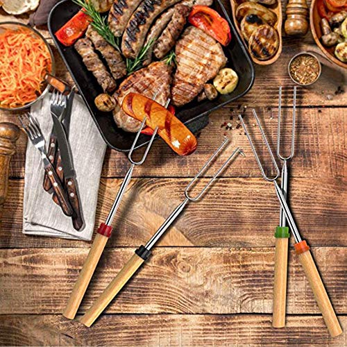 Wonderland Marshmallow Roasting Sticks with Wooden Handle Extendable Forks Set of 8 Pcs Telescoping Smores Skewers for Campfire, Firepit, and Sausage BBQ, 32 Inches