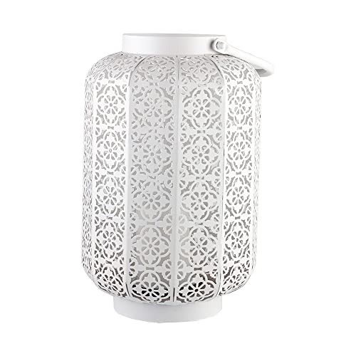 ANRUST Bucket Metal Lanterns Hanging, Outdoor Garden Lanterns, Metal Lantern Table Lantern for Garden, Patio, Yard Relaxing Atmosphere on Calm Nights Without LED (White)