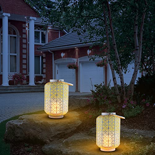 ANRUST Bucket Metal Lanterns Hanging, Outdoor Garden Lanterns, Metal Lantern Table Lantern for Garden, Patio, Yard Relaxing Atmosphere on Calm Nights Without LED (White)