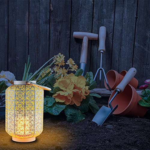 ANRUST Bucket Metal Lanterns Hanging, Outdoor Garden Lanterns, Metal Lantern Table Lantern for Garden, Patio, Yard Relaxing Atmosphere on Calm Nights Without LED (White)