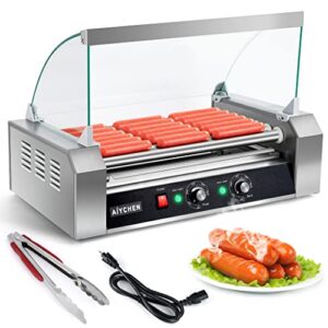 hot dog roller machine electric grill cooker machine with glass cover 18 hot dog capacity 7 roller grill machine for commercial grade household 120v 900w (7 roller grill)