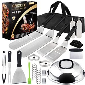 acmind blackstone griddle accessories kit, 26 pcs griddle grill tools set for outdoor grill and camp chef, stainless steel flat top griddle accessories set with spatula, basting cover and carrying bag