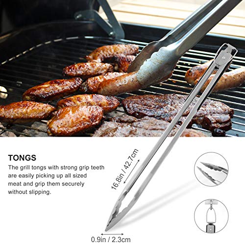 grilljoy 8PCS Heavy Duty BBQ Grill Tools Set with Extra Thick Stainless Steel Spatula, Fork, Tongs & Cleaning Brush - Complete Barbecue Accessories Kit with Portable Bag - Perfect Grill Gifts for Men