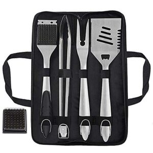 grilljoy 8PCS Heavy Duty BBQ Grill Tools Set with Extra Thick Stainless Steel Spatula, Fork, Tongs & Cleaning Brush - Complete Barbecue Accessories Kit with Portable Bag - Perfect Grill Gifts for Men