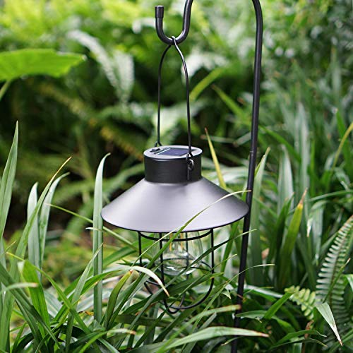 Solar Outdoor Lantern, Waterproof Hanging Solar Lantern with Edison Bulb for Patio, Garden, Lawn, Pathway (Black)