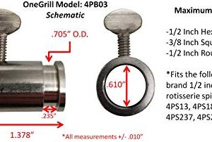 OneGrill Stainless Steel Rotisserie Spit Rod Bushing (Fits: 1/2 Inch Hexagon, 3/8 Inch Square, & 1/2 Inch Round)