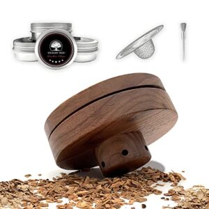 cocktail smoker kit- old fashioned smoker with oak, cherry, apple and pecan wood chips, drink smoker infuser for bourbon whiskey cocktail (walnut)