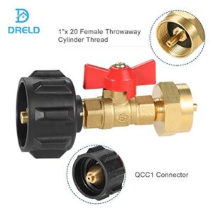 DRELD QCC1 Propane Refill Adapter with ON-Off Control Valve for 1 LB Tanks, Low-Pressure QCC1/Type1 Propane Adapter 1lb to 20lb for Camping Grill Bottle Tank from 20-40LBS Cylinder