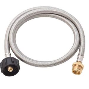 Flame King SS-QCC-1LB 5-FT Steel Braided Hose, 1 lb to 20 lb Adapter, Connects Portable Appliances to Standard Propane QCC1/Type1 Tank