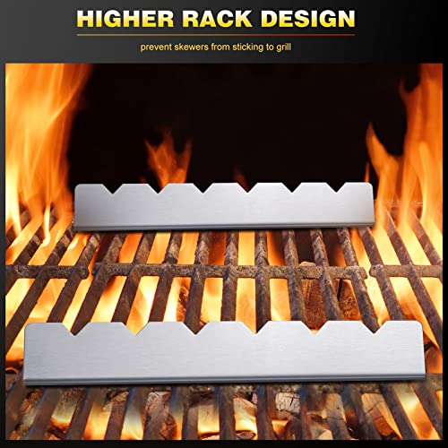 4 Pcs Skewers Holder Stainless Steel Shish Kabob Rack BBQ Long Skewers Rack for Round Flat Wood Metal Bamboo Skewers Grilling Accessories 12 Inch