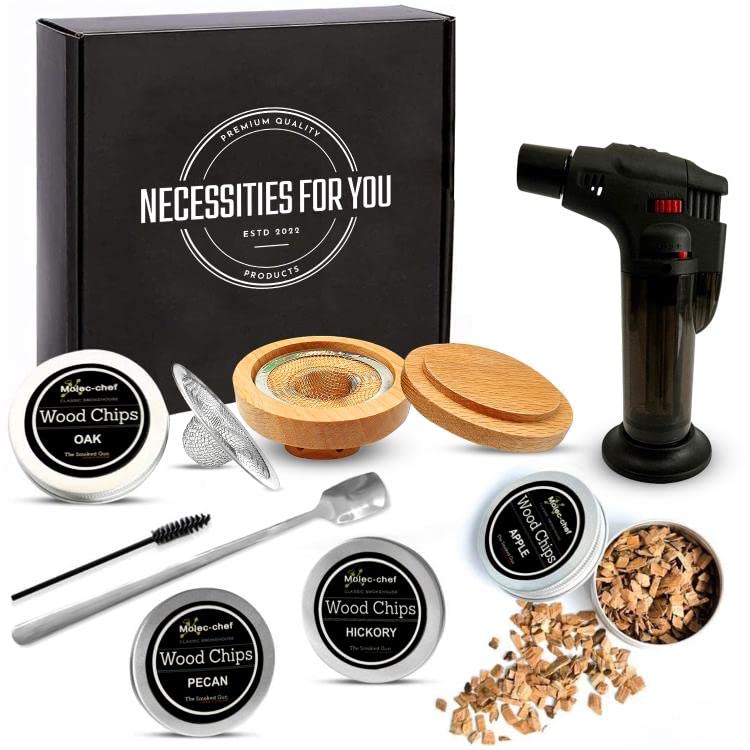 Cocktail Smoker Kit with Torch and 4 Wood Chips, Drink Smoker Infuser Kit | Whiskey Smoker Kit - Bourbon, Old Fashioned Smoker Kit to Infuse Alcoholic Beverages, Cheese, Salads, Meats, Whiskey Gift