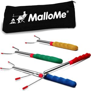 mallome marshmallow roasting sticks 45 inch 4 pack smores kit - marshmallows smores sticks for fire pit long - camping campfire accessories s'mores gift set - smore hot dog roaster marshmello skewers