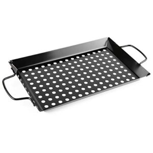 waykea non-stick vegetable grill basket with handle, 12" rectangle pan bbq accessory for grilling veggie, fish, shrimp, meat, camping cookware
