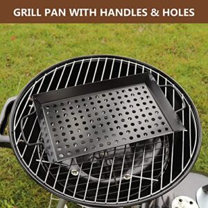 Waykea Non-stick Vegetable Grill Basket with Handle, 12" Rectangle Pan BBQ Accessory for Grilling Veggie, Fish, Shrimp, Meat, Camping Cookware