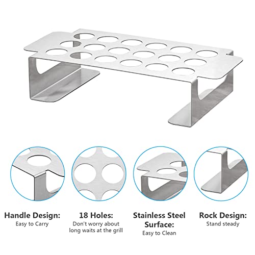 BTCDR Jalapeno Popper Grill Roasting Rack with Handle, Stainless Steel 18 Holes Capacity for Pepper Chili or Chicken Legs & Wings on Barbecue Smoker, BBQ and Oven, 2 Pack