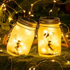 Solar Lantern Fairy Lights for Garden, 2 Pack Outdoor Hanging Mason Jar Lanterns, Decorations for Yard, Garden, Patio, Table