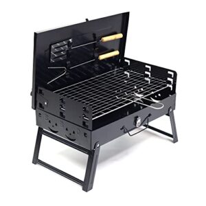 Devonics Compact Charcoal Grill Set - Foldable Barbecue for Beach, Camping | Stainless Steel Notebook Charcoal Grill with Handle, Utensils, Baking Net & Foldable Strut | Small Travel BBQ Grill