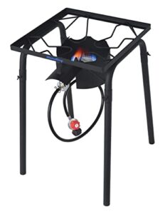 flame king fk-100ksb heavy duty 100,000 btu propane gas single burner bayou cooker outdoor stove for home brewing, turkey fry, maple syrup prep, cajun cooking, 100k tall, black