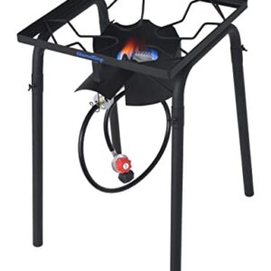 Flame King FK-100KSB Heavy Duty 100,000 BTU Propane Gas Single Burner Bayou Cooker Outdoor Stove for Home Brewing, Turkey Fry, Maple Syrup Prep, Cajun Cooking, 100K TALL, Black