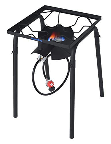 Flame King FK-100KSB Heavy Duty 100,000 BTU Propane Gas Single Burner Bayou Cooker Outdoor Stove for Home Brewing, Turkey Fry, Maple Syrup Prep, Cajun Cooking, 100K TALL, Black