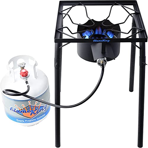 Flame King FK-100KSB Heavy Duty 100,000 BTU Propane Gas Single Burner Bayou Cooker Outdoor Stove for Home Brewing, Turkey Fry, Maple Syrup Prep, Cajun Cooking, 100K TALL, Black