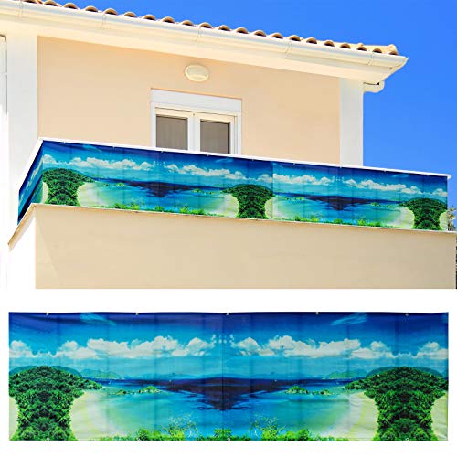 Balcony Privacy Screen Apartment Railing, Deck Privacy Screens, 3ft X 16ft 100% Opaque Polyester Windproof Sun Shade UV Protection Privacy Screen for Porch, Apartments