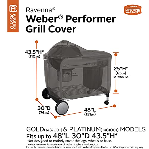 Classic Accessories Ravenna Water-Resistant 48 Inch BBQ Grill Cover for Weber Performer