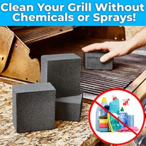 Heavy Duty, Non-Toxic Black Grill Brick Cleaner 4 Pack Reusable Chemical Free BBQ Pumice Cleaning Block for Flattops, Grills and Griddles. Non Scratch Grillstone is the Perfect Barbecue Scouring Tool