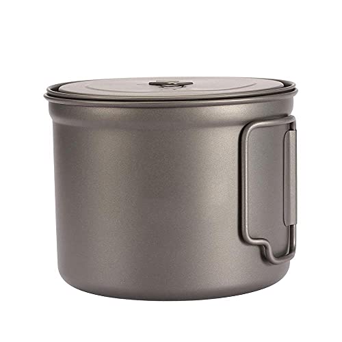 JAHH Outdoor Camping Titanium Cup 1100ml Ultralight Titanium Pot with Cover and Folded Handle