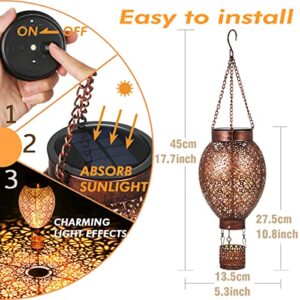 Solar Hanging Lanterns Outdoor, JOYCREATOR Retro IP65 Solar Lanterns Outdoor Waterproof Decorative, Metal LED Solar Outdoor Lantern Garden Patio Yard Decor (Hot Air Balloon)