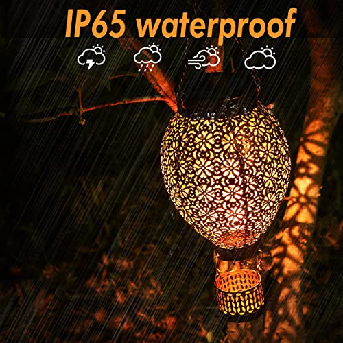 Solar Hanging Lanterns Outdoor, JOYCREATOR Retro IP65 Solar Lanterns Outdoor Waterproof Decorative, Metal LED Solar Outdoor Lantern Garden Patio Yard Decor (Hot Air Balloon)