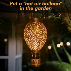 Solar Hanging Lanterns Outdoor, JOYCREATOR Retro IP65 Solar Lanterns Outdoor Waterproof Decorative, Metal LED Solar Outdoor Lantern Garden Patio Yard Decor (Hot Air Balloon)