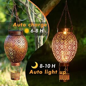 Solar Hanging Lanterns Outdoor, JOYCREATOR Retro IP65 Solar Lanterns Outdoor Waterproof Decorative, Metal LED Solar Outdoor Lantern Garden Patio Yard Decor (Hot Air Balloon)