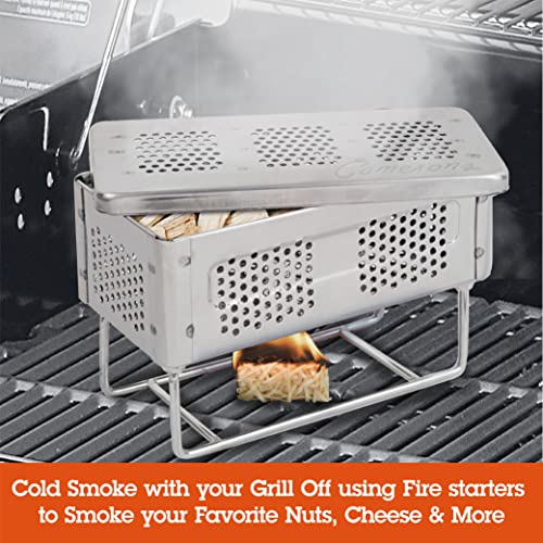 The Flip Professional Hot & Cold Smoker Box - Patented BBQ Grill Smoke Box for Gas or Charcoal Grill w Firestarters - Infuse Smoky Wood Flavor in Meal - Great Fathers Day Gift & Grilling Gifts for Men