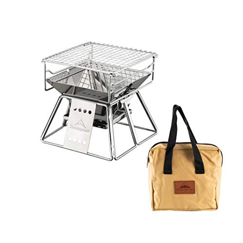 CAMPINGMOON Small Size Stainless Steel Portable Tabletop Charcoal Grill with Carry Bag X-MINI