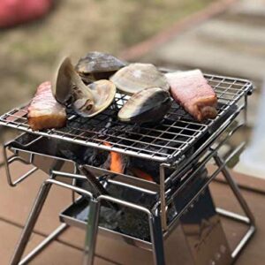 CAMPINGMOON Small Size Stainless Steel Portable Tabletop Charcoal Grill with Carry Bag X-MINI