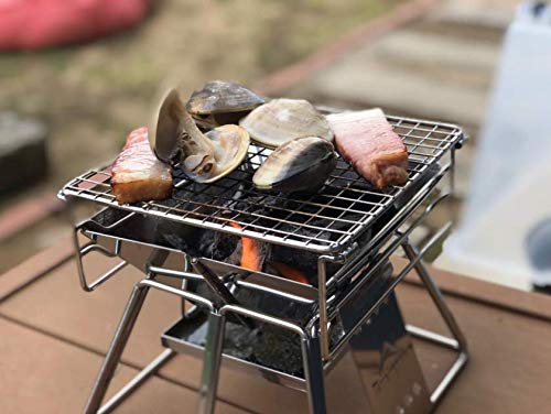 CAMPINGMOON Small Size Stainless Steel Portable Tabletop Charcoal Grill with Carry Bag X-MINI