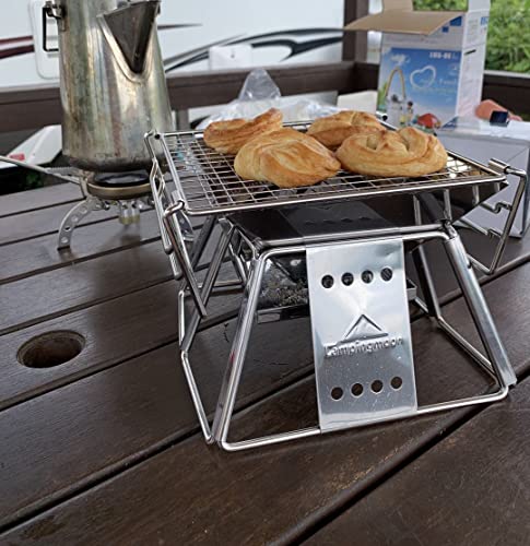 CAMPINGMOON Small Size Stainless Steel Portable Tabletop Charcoal Grill with Carry Bag X-MINI