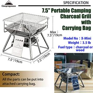 CAMPINGMOON Small Size Stainless Steel Portable Tabletop Charcoal Grill with Carry Bag X-MINI