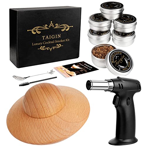 Cocktail Smoker Kit with Torch for Infuse Drink, Whiskey Smoker Accessories Include 6 Pack of Wood Chips and Instruction Manual, Bourbon Smoker Kit as a Gift for Your Loved(No Butane)