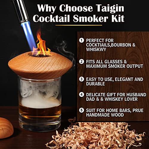 Cocktail Smoker Kit with Torch for Infuse Drink, Whiskey Smoker Accessories Include 6 Pack of Wood Chips and Instruction Manual, Bourbon Smoker Kit as a Gift for Your Loved(No Butane)