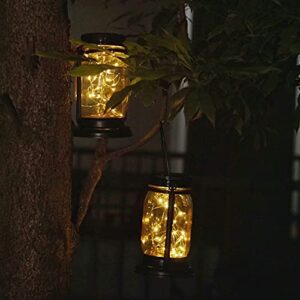 Solar Mason Jar Lantern, 4 Pack 30 LED Hanging Solar Mason Jar Lights Outdoor Retro Waterproof Fairy Lights with Stakes for Garden, Lawn, Patio, Yard, Pathway (4 Pack)