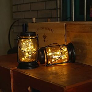 Solar Mason Jar Lantern, 4 Pack 30 LED Hanging Solar Mason Jar Lights Outdoor Retro Waterproof Fairy Lights with Stakes for Garden, Lawn, Patio, Yard, Pathway (4 Pack)