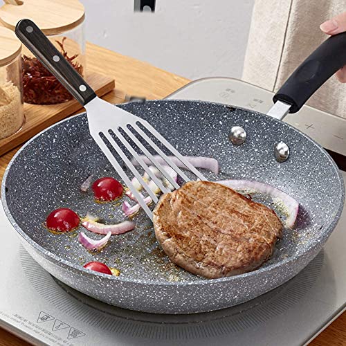 TENTA TENTA KITCHEN Set of 2 Stainless Steel Fish Spatula and Fish Turner Wooden Handle and Stainless Steel Handle Slotted Turner BBQ Fry Turner for Cooking Fish/Meat/Dumpling