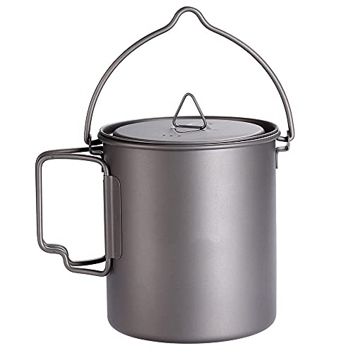 JAHH Outdoor Ultralight Camping Titanium Pot Mug with Bail Handle for Camping Backpack Pot 750ml