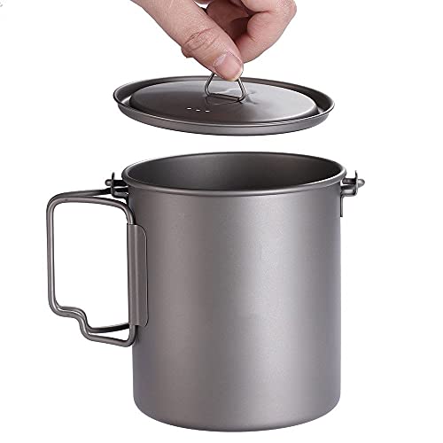 JAHH Outdoor Ultralight Camping Titanium Pot Mug with Bail Handle for Camping Backpack Pot 750ml