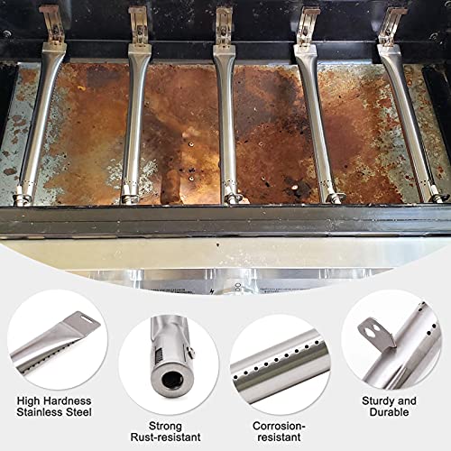 Adviace Grill Replacement Part for DynaGlo DGF510SBP, DGF493BNP, 5 Pack Heat Plate Shields & Burner Tubes Repair Kit for Backyard Grill BY13-101-001-12, BY15-101-001-02, GBC1461W and Other Models.