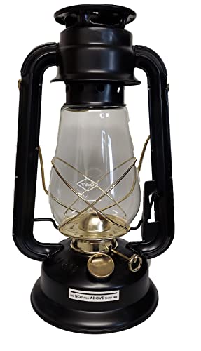 V&O 210-21000 Pathfinder Brass Trim Oil Lantern, Black